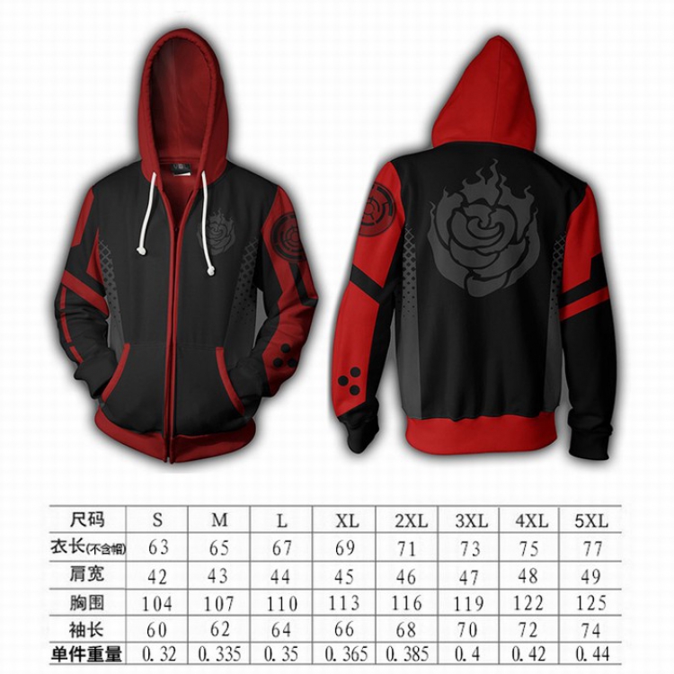 RWBY Hoodie zipper sweater coat S-M-L-XL-XXL-3XL-4XL-5XL price for 2 pcs preorder 3 days