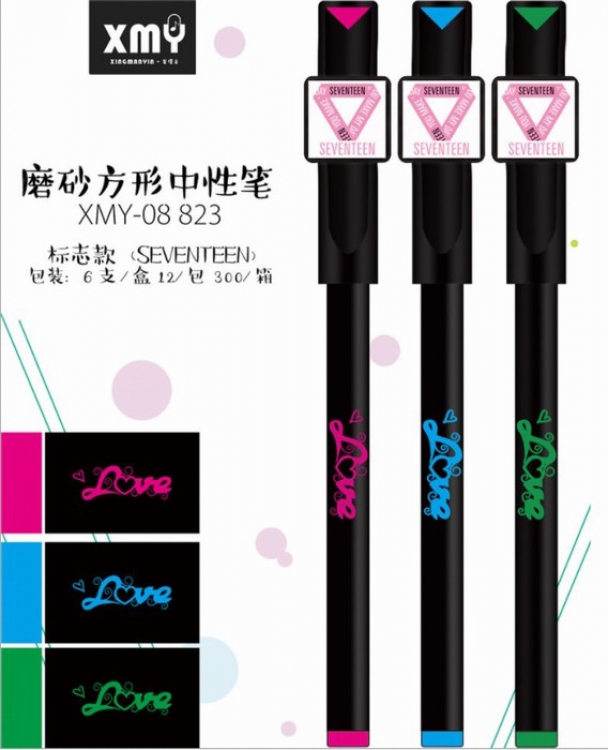 SEVENTEEN Frosted square black gel pen Imitation needle type 0.5MM A box of six price for 2 boxes preorder 3days
