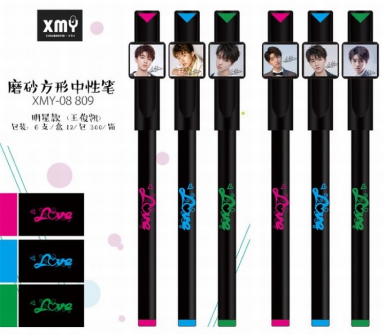 TFBOYS Karry Frosted square black gel pen Imitation needle type 0.5MM A box of six price for 2 boxes preorder 3days