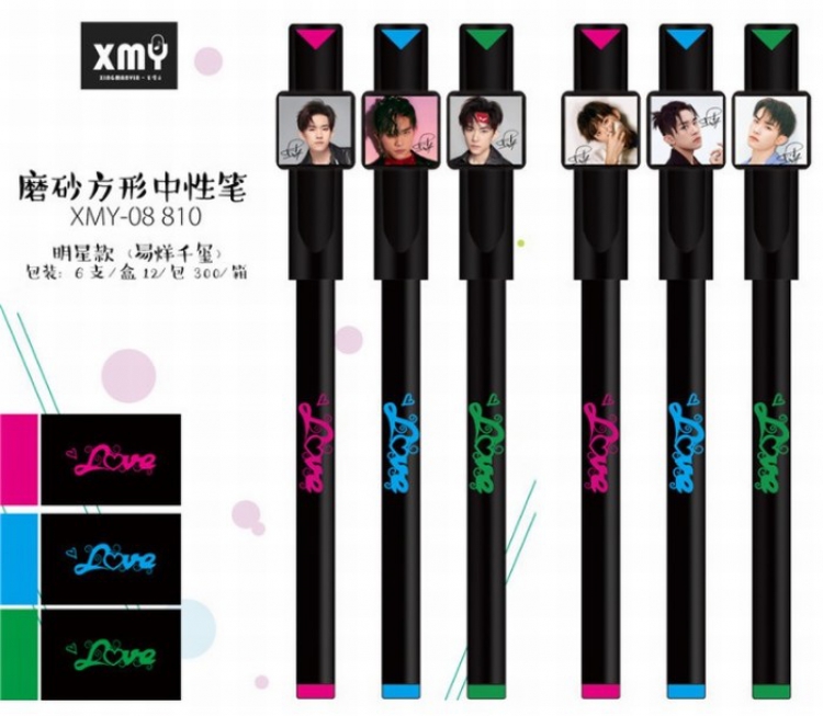 TFBOYS Jackson Frosted square black gel pen Imitation needle type 0.5MM A box of six price for 2 boxes preorder 3days