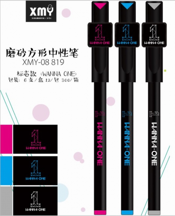 WANNA ONE Frosted square black gel pen Imitation needle type 0.5MM A box of six price for 2 boxes preorder 3days