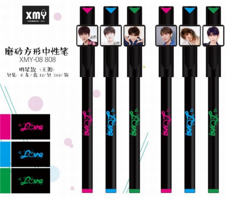 TFBOYS Roy  Frosted square black gel pen Imitation needle type 0.5MM A box of six price for 2 boxes preorder 3days