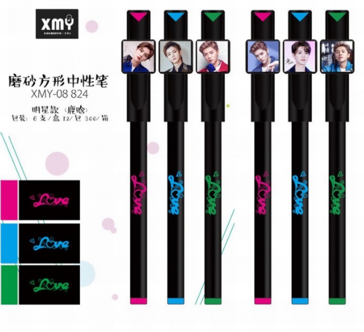 LU HAN Frosted square black gel pen Imitation needle type 0.5MM A box of six price for 2 boxes preorder 3days
