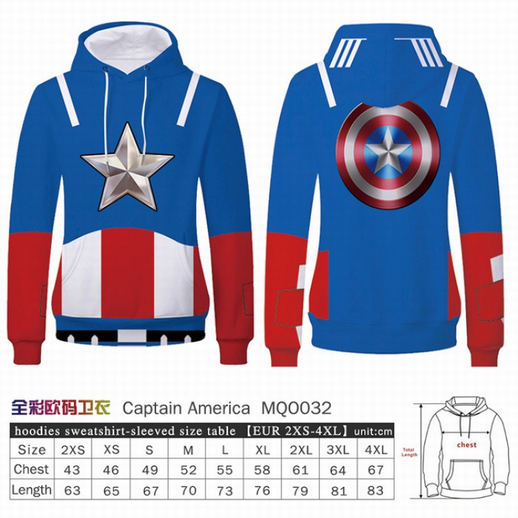 Captain America Full Color Patch pocket Sweatshirt Hoodie EUR SIZE 9 sizes from XXS to XXXXL MQO17