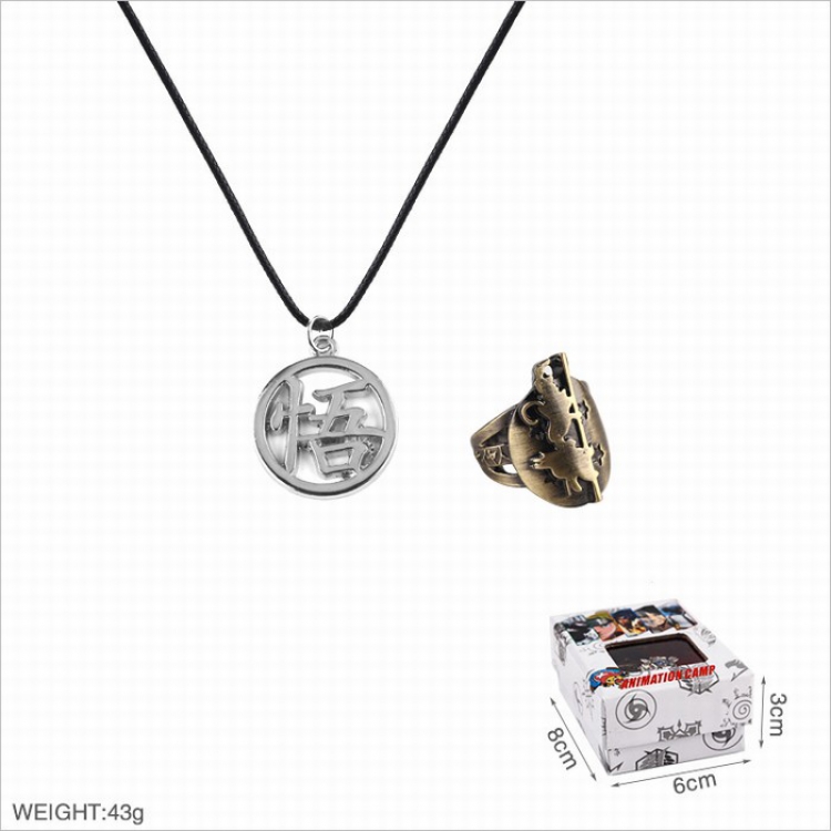 DRAGON BALL  Ring and stainless steel black sling necklace 2 piece set