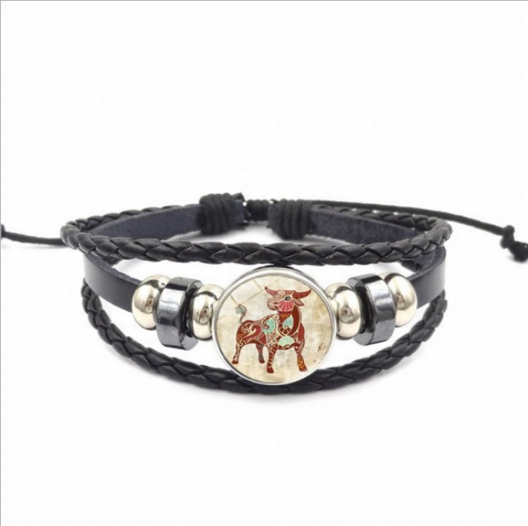 Twelve constellations Multilayer woven leather bracelet price for 5 pcs 26CM 15G Style B