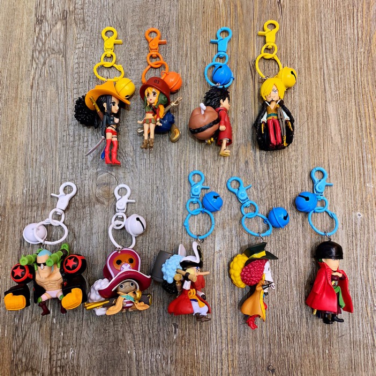 One Piece Cute creative cartoon With bell Key Chain pendant mixed colors price for 9 pcs