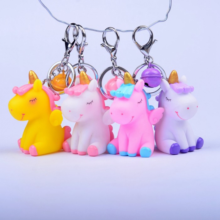 Unicorn Cute creative cartoon With bell Key Chain pendant mixed colors price for 4 pcs