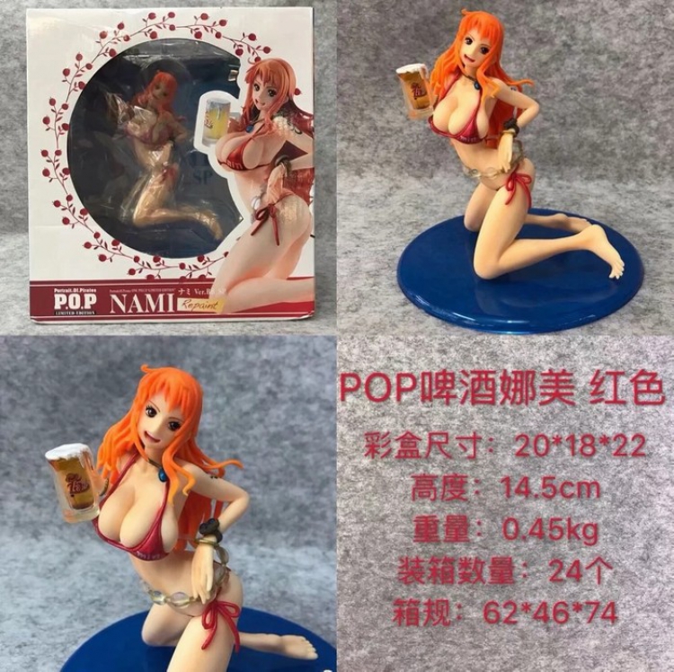 One Piece POP Beer Nami red Sexy beautiful girl Boxed Figure Decoration 14.5CM a box of 24