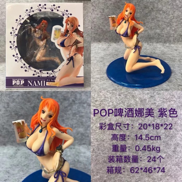 One Piece POP Beer Nami purple Sexy beautiful girl Boxed Figure Decoration 14.5CM a box of 24