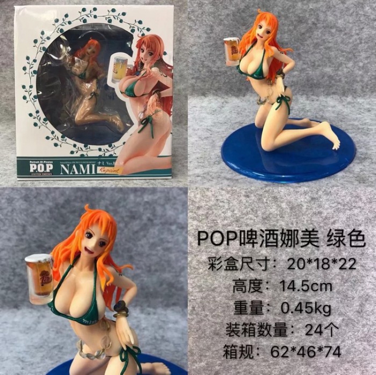 One Piece POP Beer Nami green Sexy beautiful girl Boxed Figure Decoration 14.5CM a box of 24