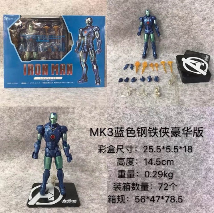 The avengers allianc MK3 Blue Iron Man Deluxe Edition Boxed Figure Decoration 14.5CM 0.29KG a box of 72