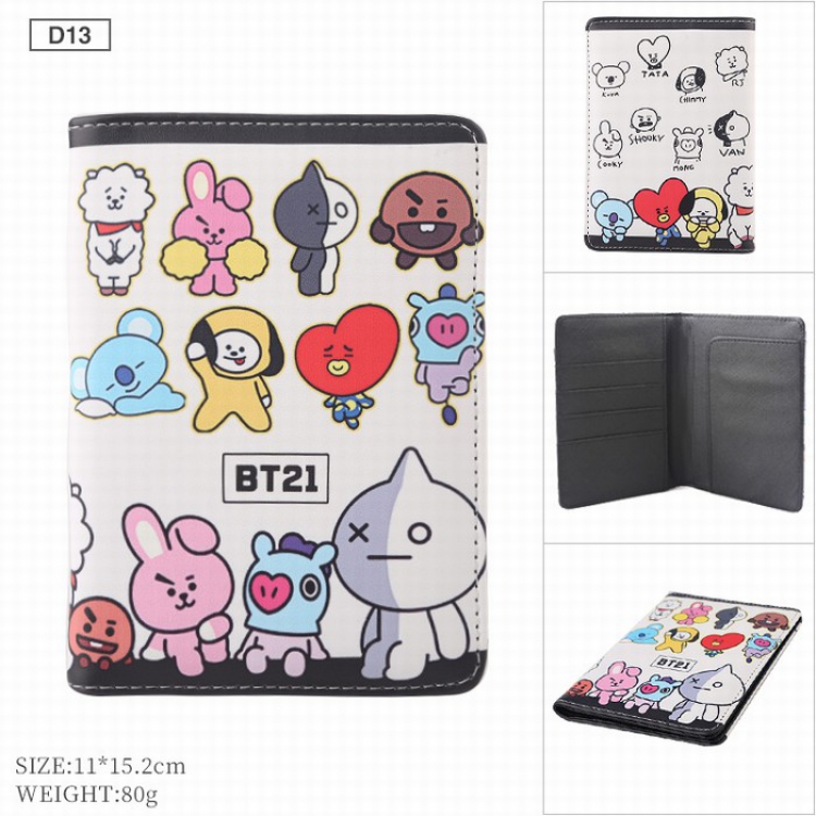 BTS BT21 PU leather multi-function travel ticket holder passport protector D13