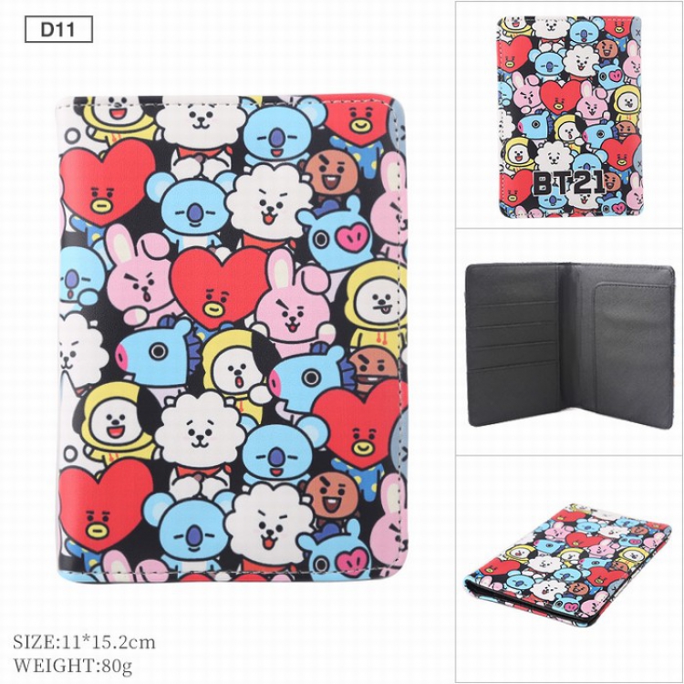 BTS BT21 PU leather multi-function travel ticket holder passport protector D11