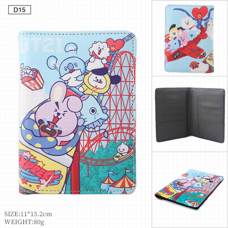 BTS BT21 PU leather multi-function travel ticket holder passport protector D15