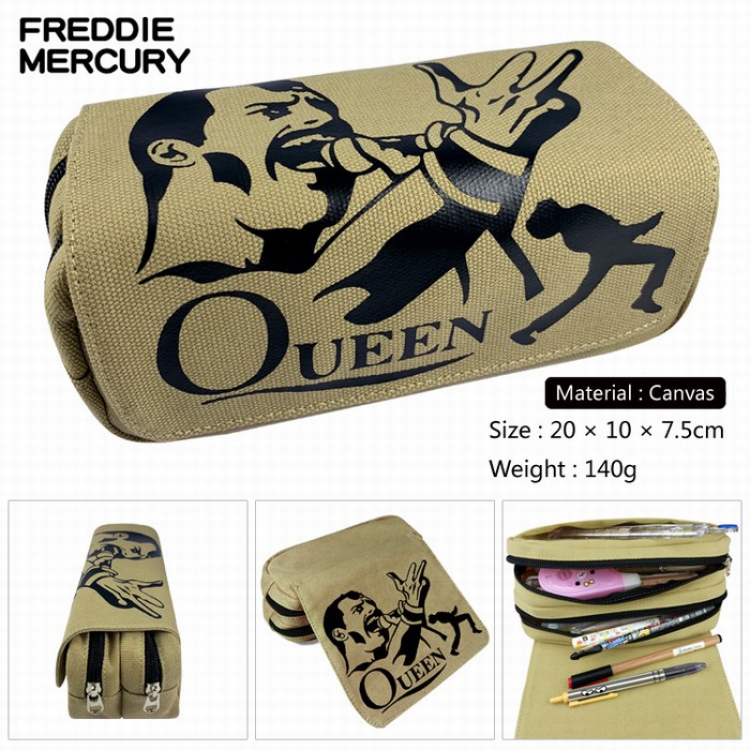 Freddie Mercury Canvas Multifunction Double layer Zipper Flip cover Pencil Bag Style A