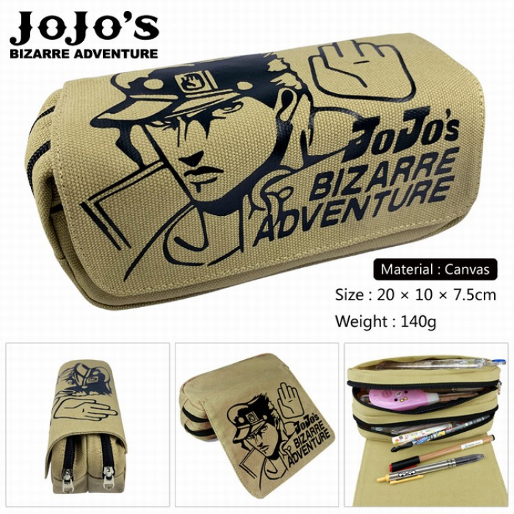 JoJos Bizarre Adventure Canvas Multifunction Double layer Zipper Flip cover Pencil Bag Style A