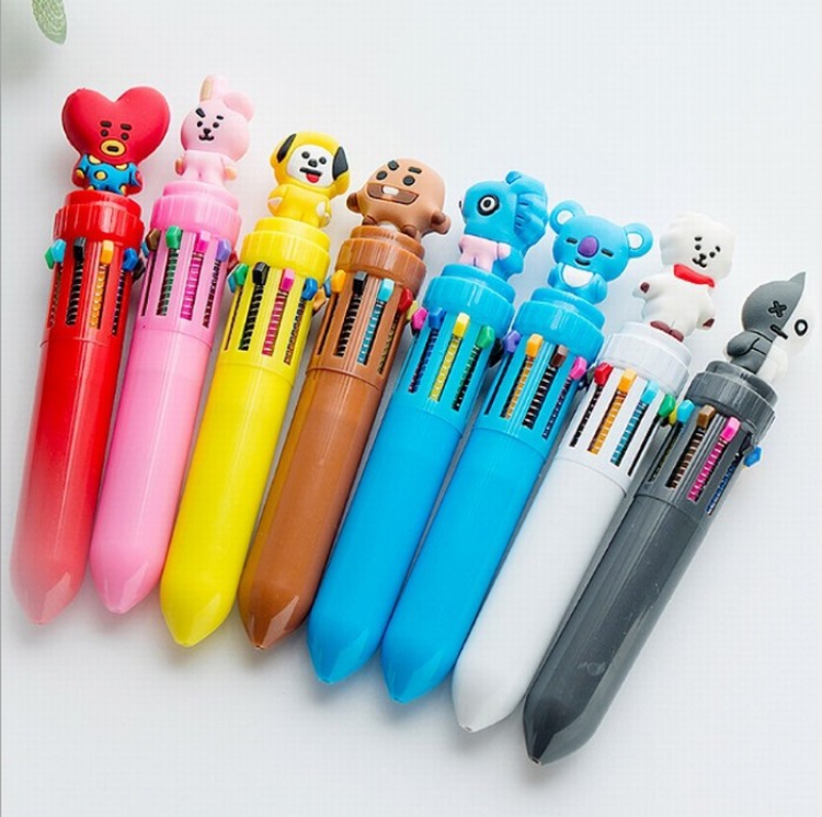 BTS BT21 a set of 8 models 10 color ballpoint pen multicolor pen bullet type 0.7MM 12.5CM