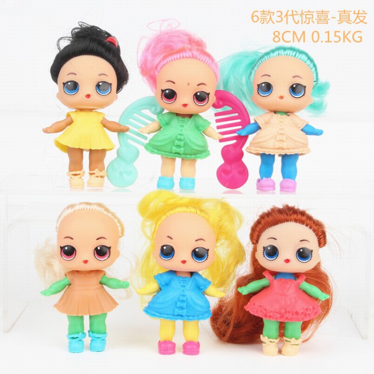 Surprise Real hair Cartoon doll a set of 6 models Bagged Figure Decoration 8CM 0.15KG