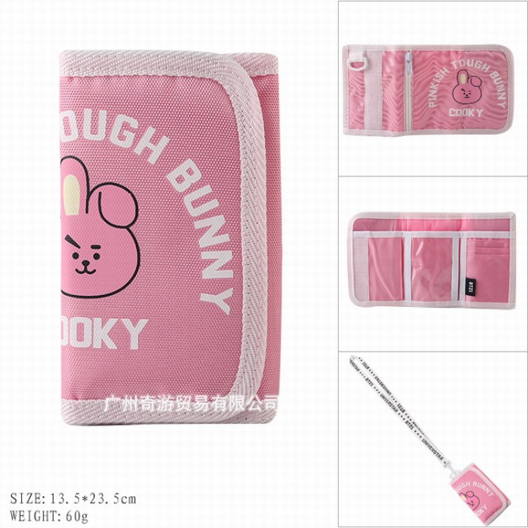 BTS BT21 With lanyard printing Tri-fold Canvas wallet purse Style H