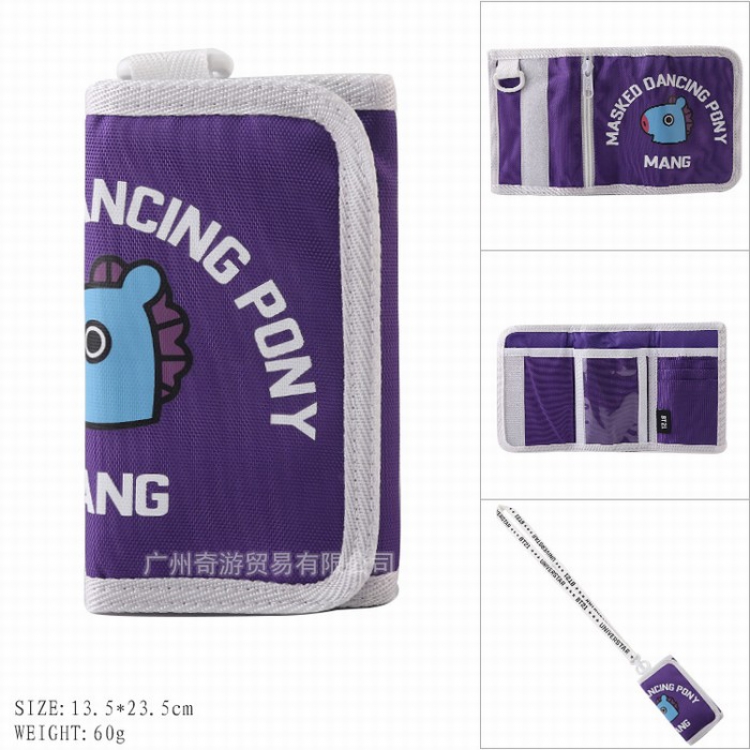 BTS BT21 With lanyard printing Tri-fold Canvas wallet purse Style E