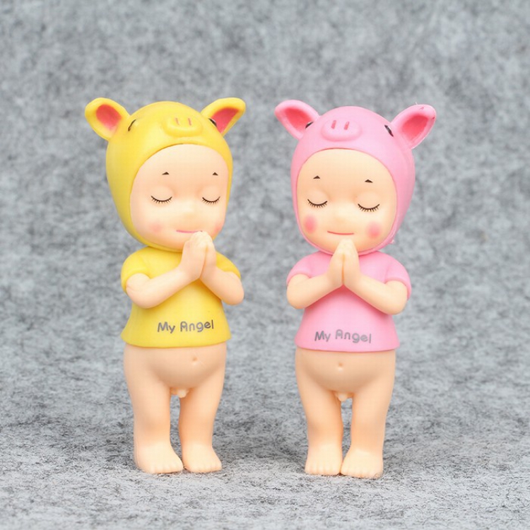a set of 2 models Pig angel doll Bagged Figure Decoration 0.025G 7.5CM