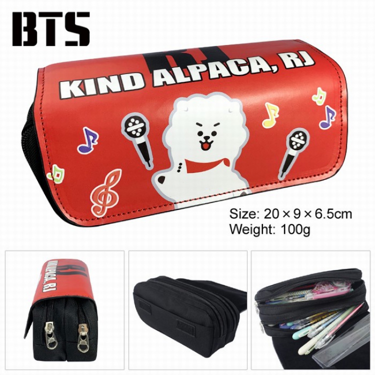 BTS BT21 PU surface Multifunction Double layer Zipper Flip cover Pencil Bag Style F