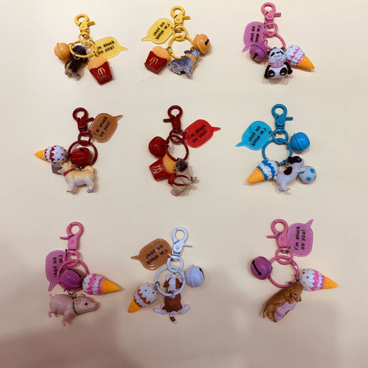 A set of 9 Cartoon cute with bell keychain pendant 