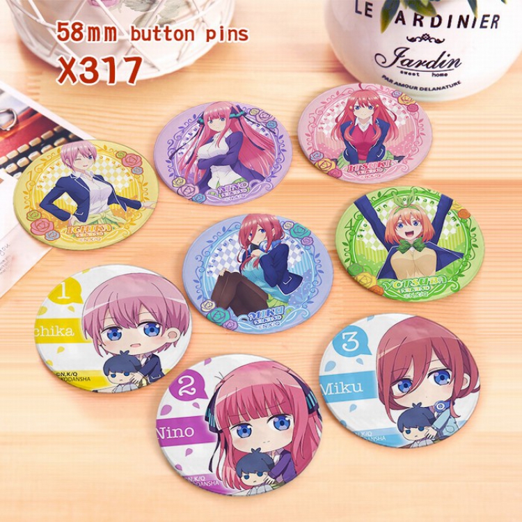 The Quintessential Quintuplets a set of 8 Tinplate coated Badge Brooch 6CM X317