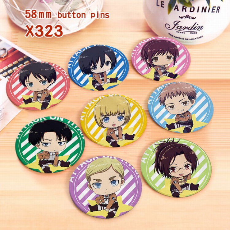 Shingeki no Kyojin a set of 8 Tinplate coated Badge Brooch 6CM X323