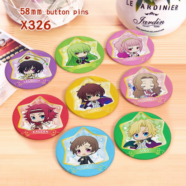 Code Geass a set of 8 Tinplate coated Badge Brooch 6CM X326