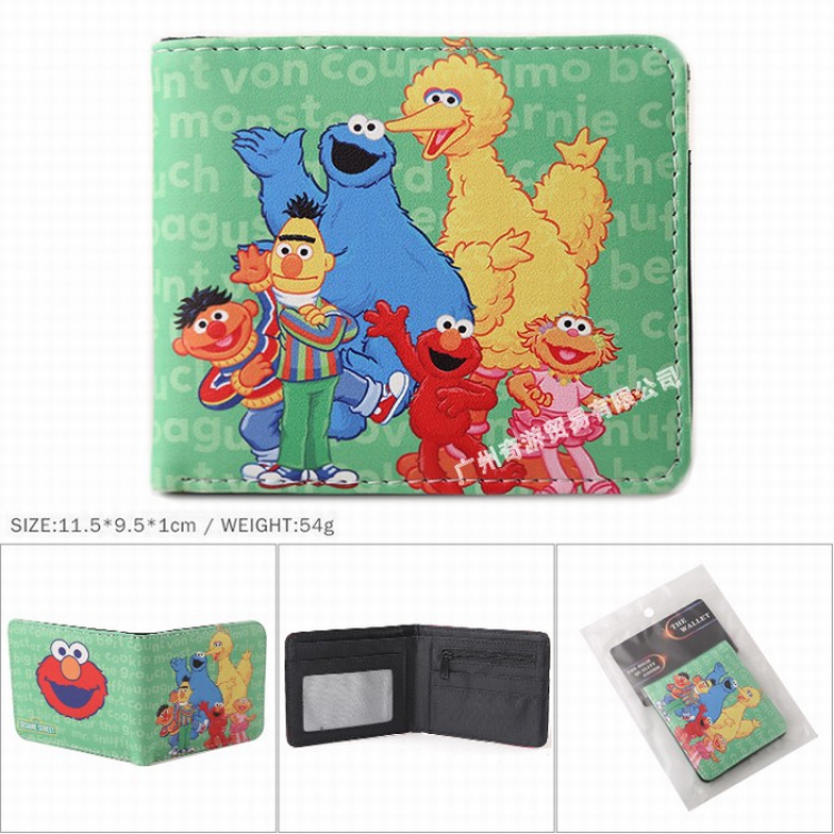 Sesame Street Full color Twill two-fold short wallet Purse 11.5X9.5X1CM 54G Style A