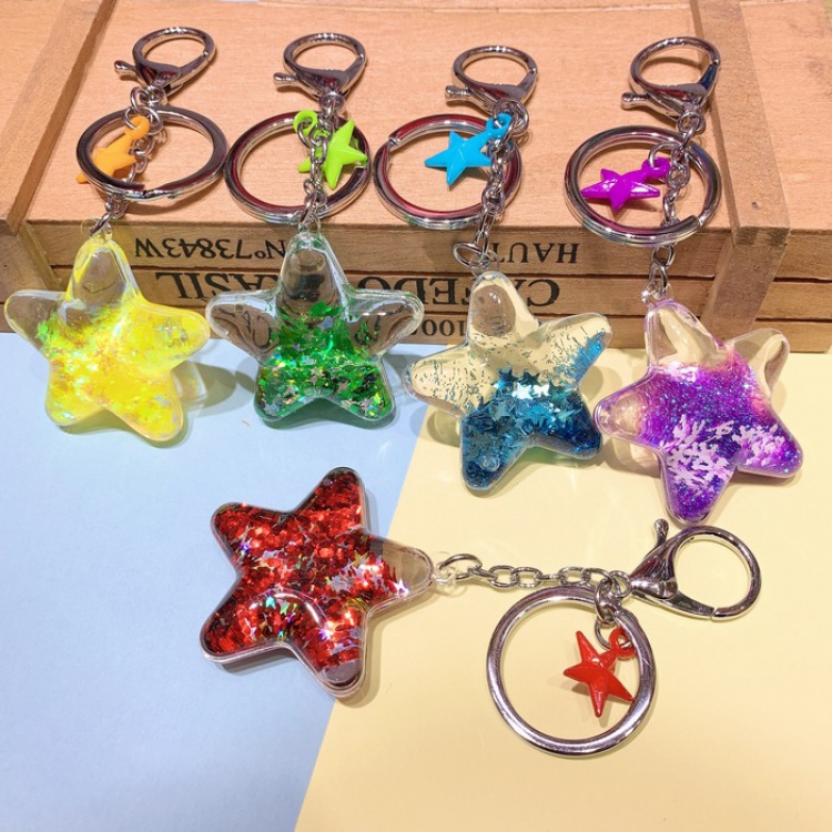 Quicksand five-pointed star Creative cute Keychain pendant Single color random price for 1 pcs