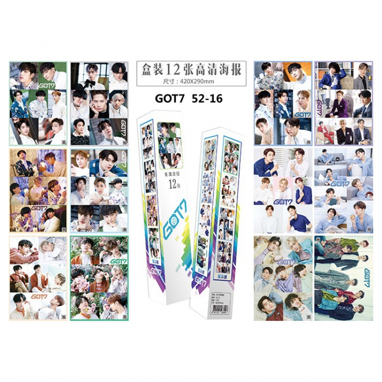 GOT7 a box of 12 posters Boxed waterproof HD poster Random cover 42X29CM price for 5 boxes