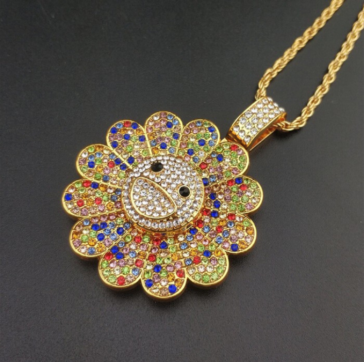 Sun flower Movable rotation Alloy plating Necklace pendant Style C