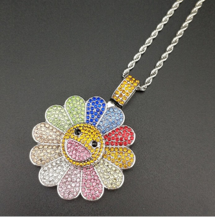 Sun flower Movable rotation Alloy plating Necklace pendant Style H
