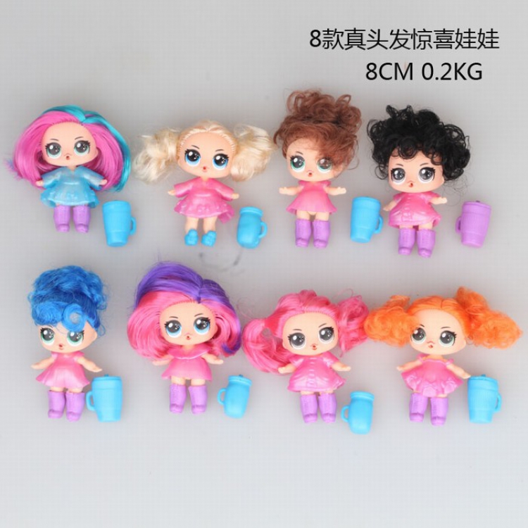 Real hair surprise doll a set of 8 models Bagged Figure Decoration 8CM 0.2KG