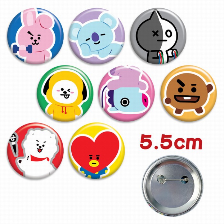 BTS BT21 a set of 8 Tinplate Badge Brooch 5.5CM Style B