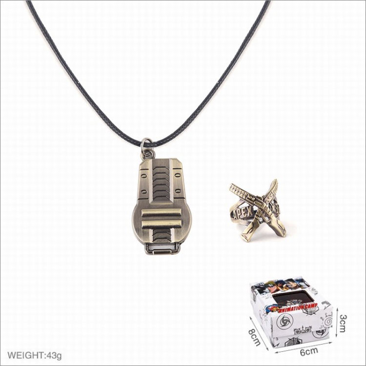 Apex Legends Ring and stainless steel black sling necklace 2 piece set style B