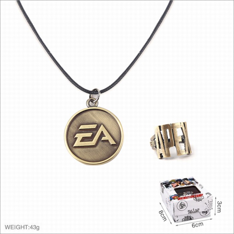 Apex Legends Ring and stainless steel black sling necklace 2 piece set style C