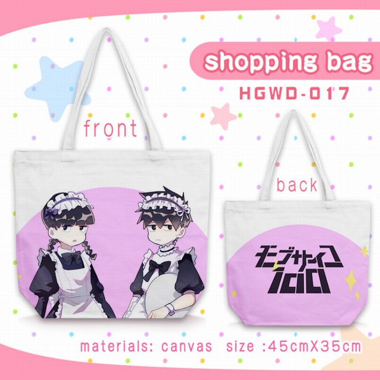 Mob Psycho 100 One-shoulder canvas zipper shopping bag 45X35CM HGWD017