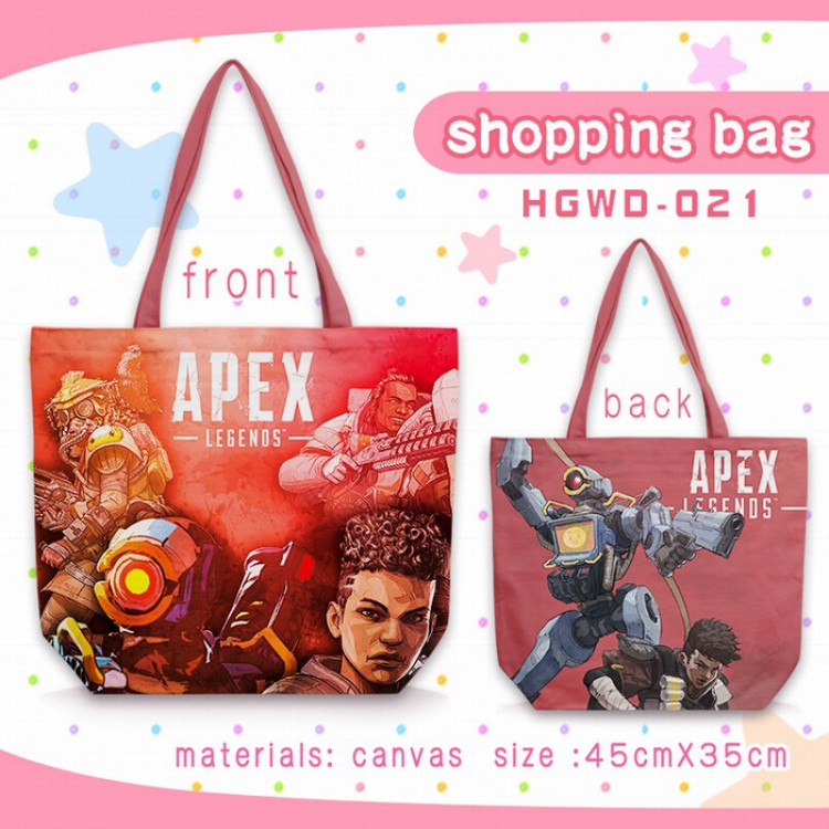 Apex legends One-shoulder canvas zipper shopping bag 45X35CM HGWD021