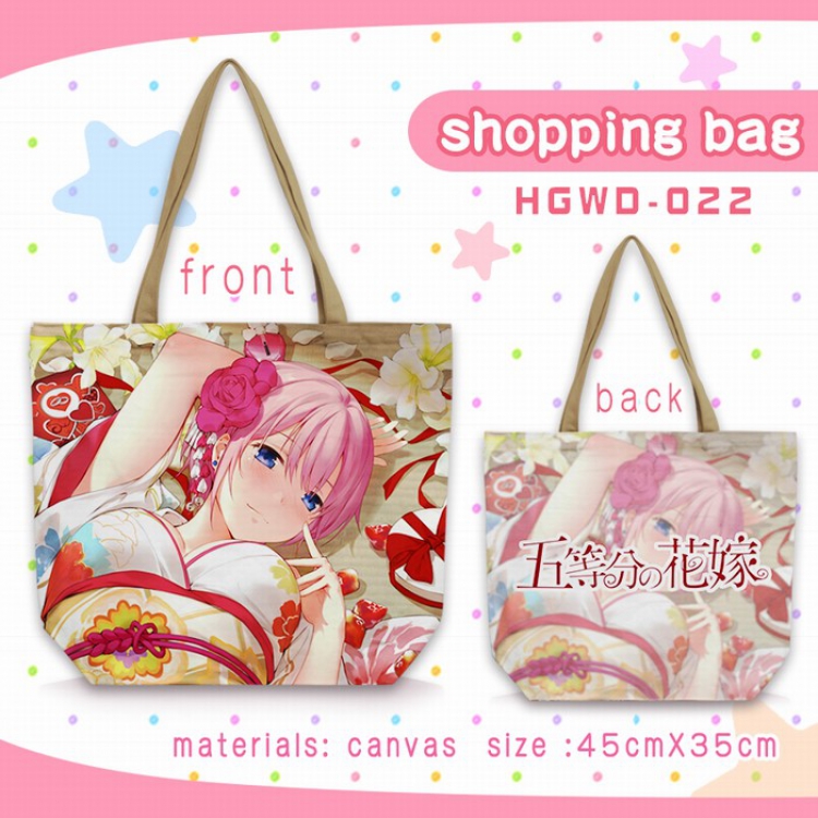 The Quintessential Quintuplets One-shoulder canvas zipper shopping bag 45X35CM HGWD22