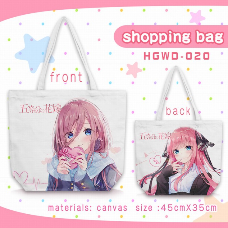 The Quintessential Quintuplets One-shoulder canvas zipper shopping bag 45X35CM HGWD20