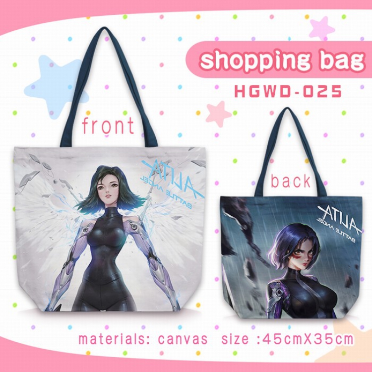 Alita: Battle Angel One-shoulder canvas zipper shopping bag 45X35CM HGWD25