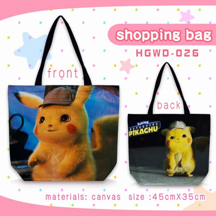 Pokémon Detective Pikachu One-shoulder canvas zipper shopping bag 45X35CM HGWD26