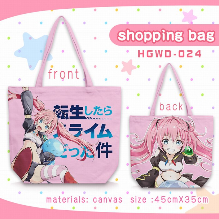 That Time I Got Reincarnated as a Slime One-shoulder canvas zipper shopping bag 45X35CM HGWD24