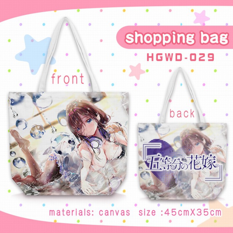 The Quintessential Quintuplets One-shoulder canvas zipper shopping bag 45X35CM HGWD29