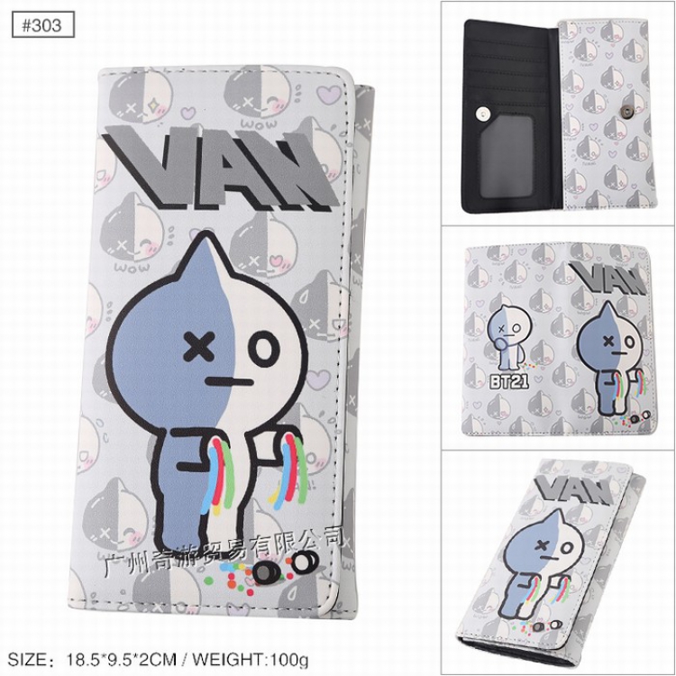 BTS BT21 Full color snap-on leather long wallet Purse Style E