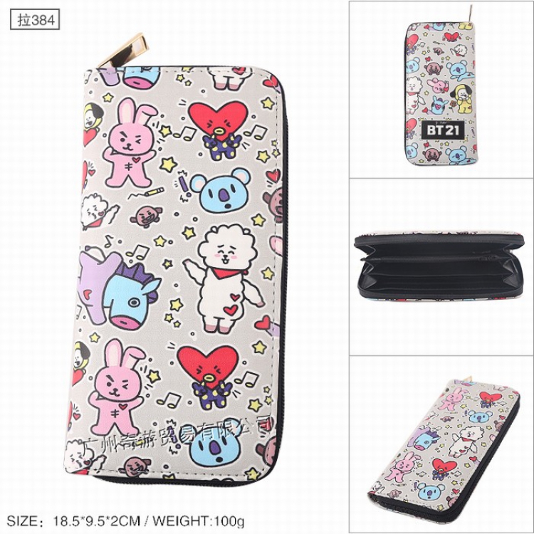 BTS BT21 PU leather color zipper long Wallet Purse Style H